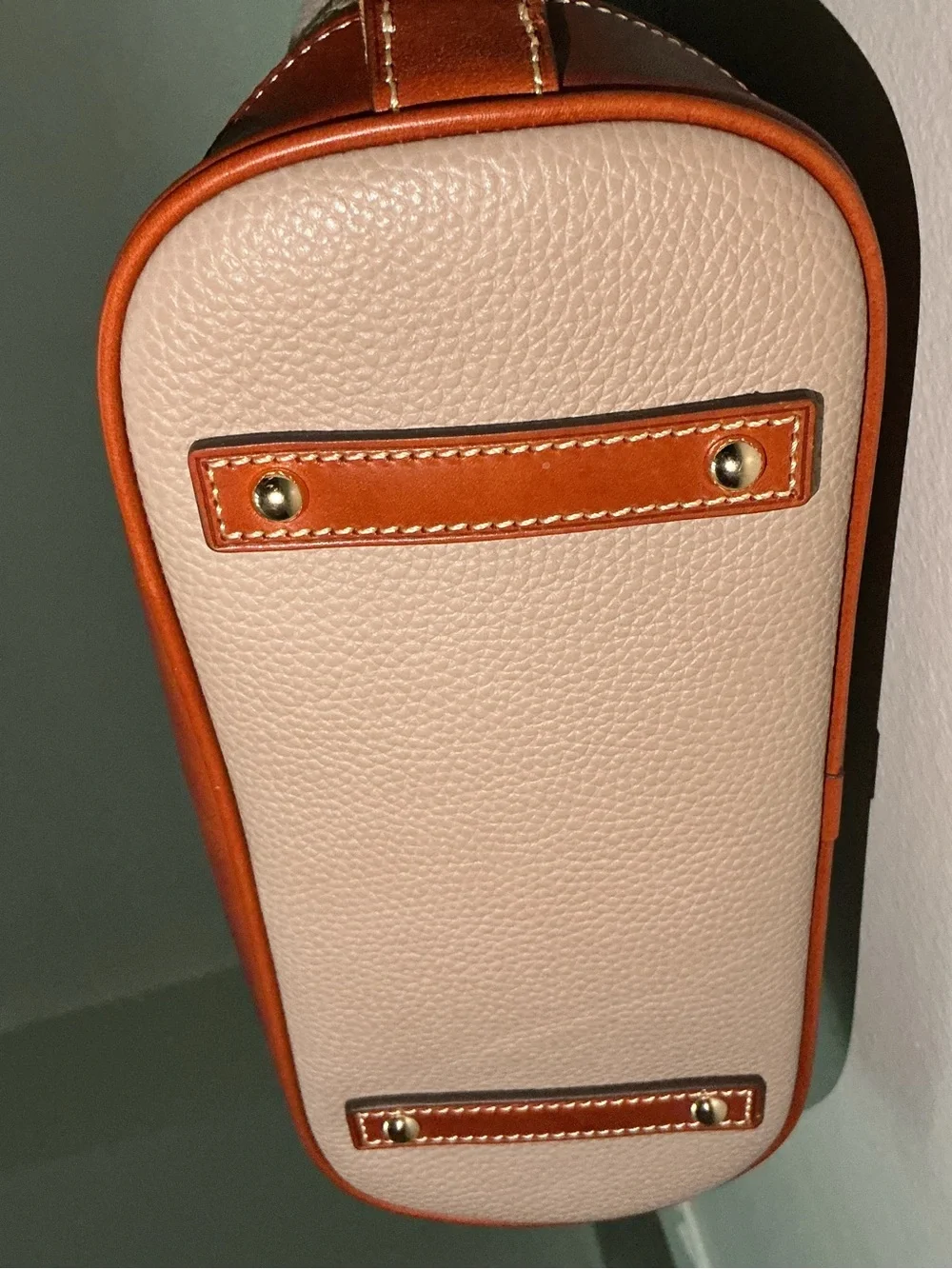 Dooney & Bourke Pebble Grain Zip Zip Dome Satchel - Oyster with British Tan Trim